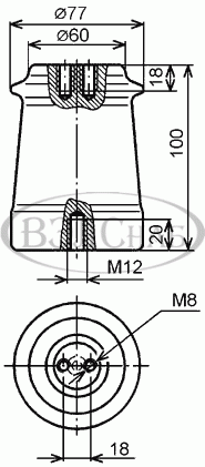 Чертеж изолятора ИО-6-3,75 II У3. Размеры, габариты.