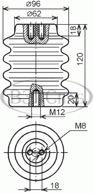 Чертеж изолятора ИОР-10-3,75 УХЛ2. Размеры, габариты.