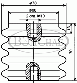 Чертеж изолятора ИОР-6-250 УХЛ2. Размеры, габариты.