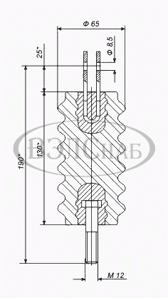 Чертеж изолятора ИТГР-10-7,5-65. Размеры, габариты.