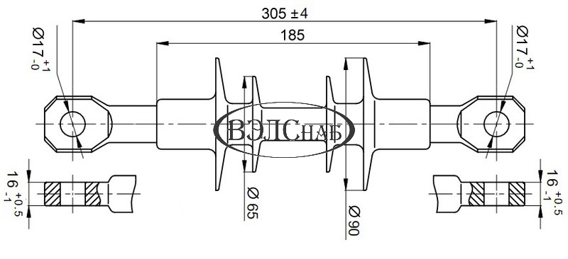 Чертеж и габаритные размеры полимерного изолятора ЛК-70/10-И-3 СС (ЛК-70/10-Б3)