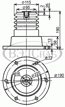 Чертеж изолятора ОФР-10-7,5. Размеры, габариты.